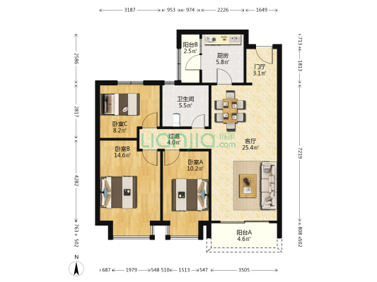 童礼苑小区 3室1厅1卫 109平方