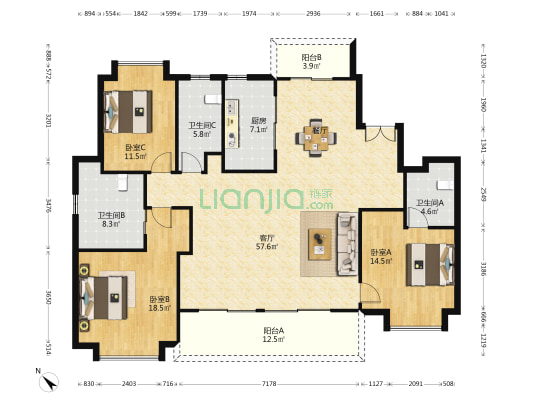 苏宁檀悦北苑 3室1厅3卫 186平方