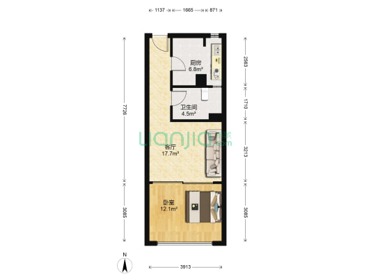 中南世纪城二期 1室1厅1卫 49平方