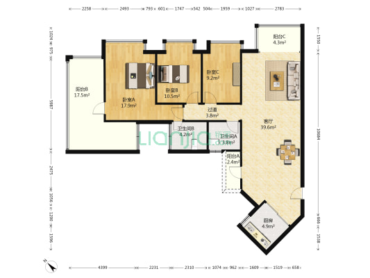理想居 3室1厅2卫 120平方