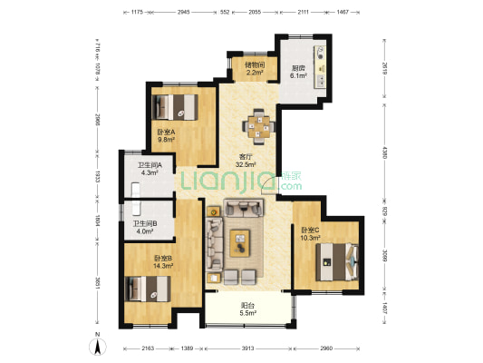 济水别苑 3室1厅2卫 129平方