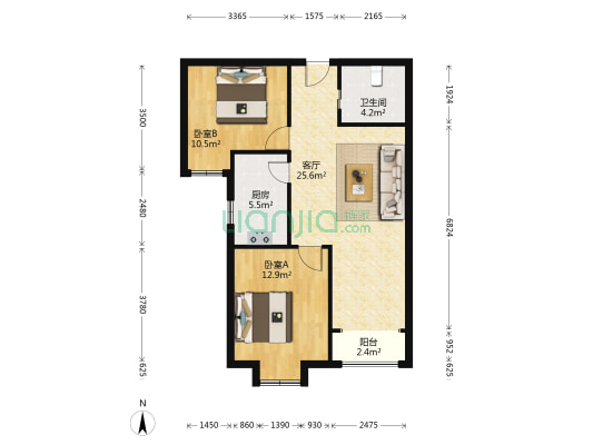 天洲视界城B区 2室1厅1卫 86平方