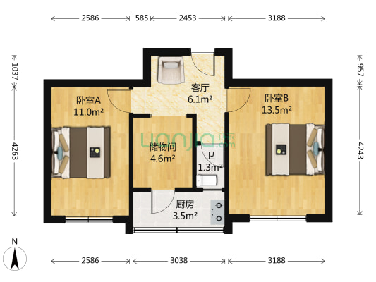 北合街48号院 2室1厅1卫 52平方
