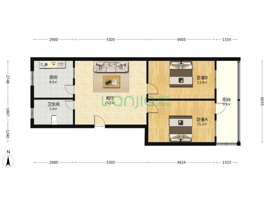 老年大学宿舍楼 2室1厅1卫 86平方