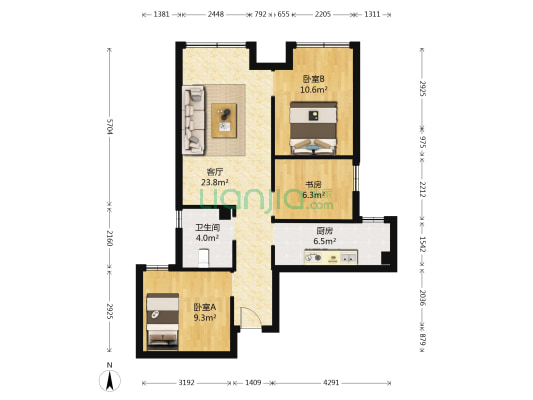 幸福世家 3室1厅1卫 78平方