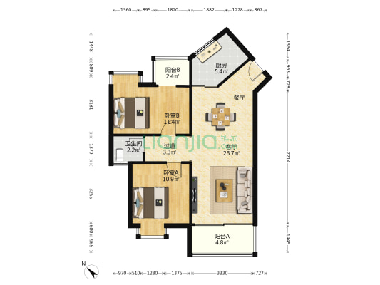 白藤一路东逸鸿花园 2室1厅1卫 79平方