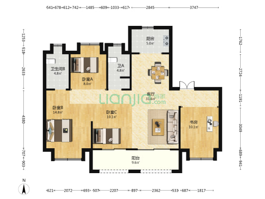 伟鹏硅谷小镇 4室1厅2卫 125平方