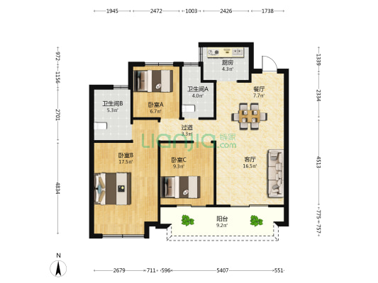 水韵上塘里 3室2厅2卫 101平方