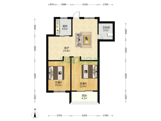 港务局宿舍 2室1厅1卫 77平方