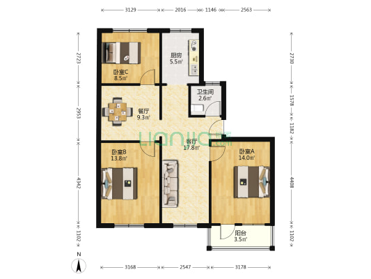 省石化厅宿舍 3室2厅1卫 89平方
