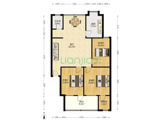 一百家属区 3室1厅1卫 112平方