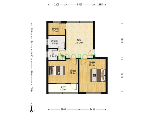 人民中路178号 2室1厅2卫 73平方