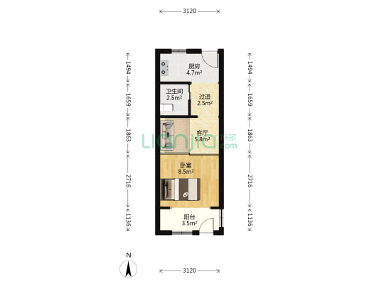 新汾小区 1室1厅1卫 37平方