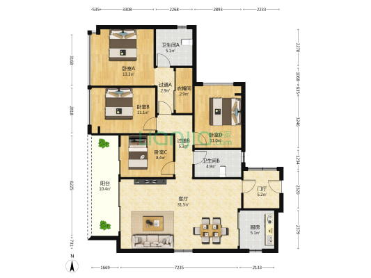 粤海·云港城 4室1厅2卫 140平方