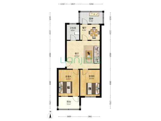 潍柴东苑北小区 2室2厅1卫 68平方