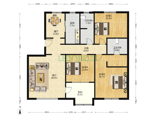 渤龙观湖湾 3室2厅2卫 168平方