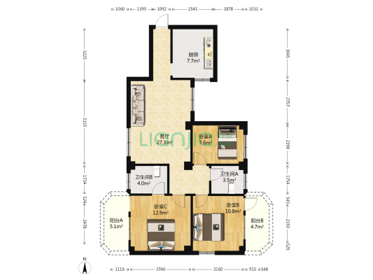 华侨花园 3室1厅2卫 99平方