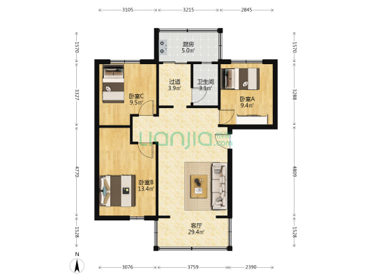 牧电巷38号 3室1厅1卫 86平方