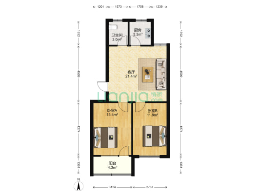 东阳城小区 2室1厅1卫 72平方
