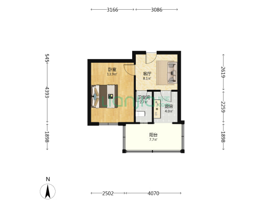 轻纺公司宿舍 1室1厅1卫 40平方