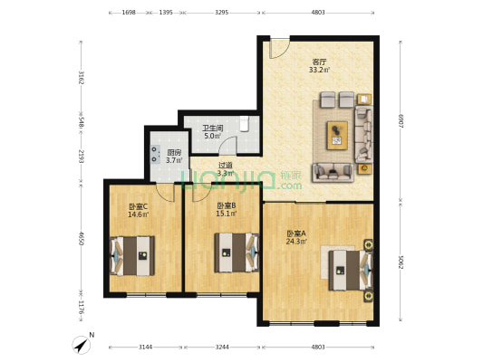天马大厦 3室1厅1卫 133平方