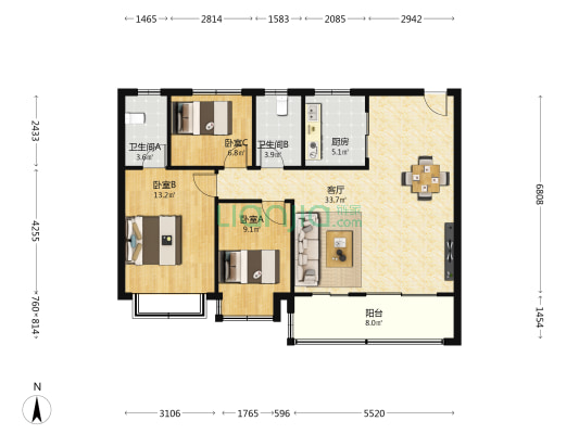 中国铁建·栖云府 3室1厅2卫 109平方