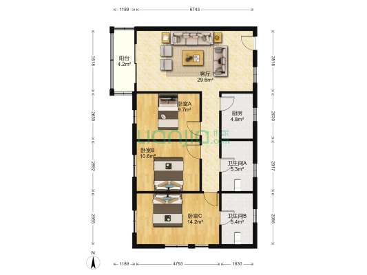 置业城 3室1厅2卫 88平方