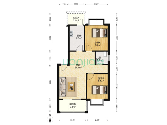 蔚泉新村安居房 2室1厅1卫 71平方