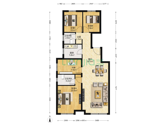 和悦华玺 4室1厅2卫 129平方