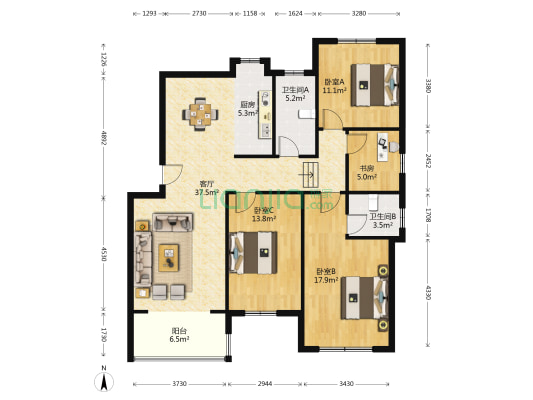 香樟名苑 4室1厅2卫 131平方