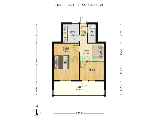 滏园新村5号院 2室1厅1卫 50平方