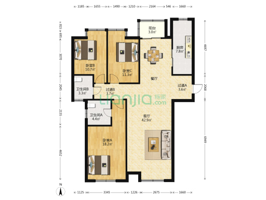 南溪花园酒店公寓 3室1厅2卫 138平方