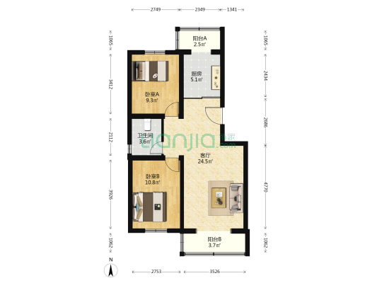 燕麓苑西区 2室1厅1卫 81平方