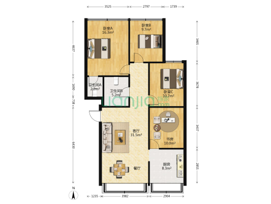 陆军学院 4室1厅2卫 113平方