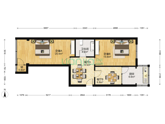 希望小区（秦安路） 2室2厅1卫 77平方