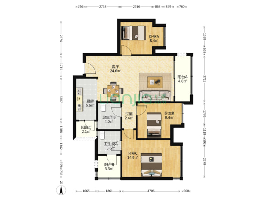 保利大国璟东苑 3室1厅2卫 99平方