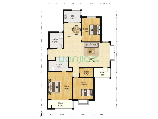 恩马文景园 3室1厅2卫 162平方