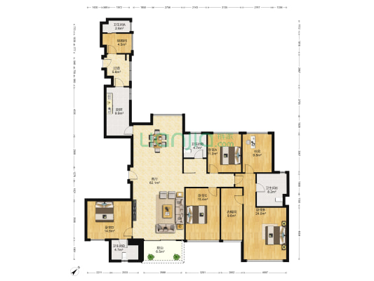 半岛城邦花园三期 5室1厅4卫 229平方