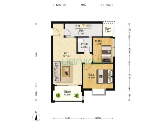交大数字三区 2室1厅1卫 71平方
