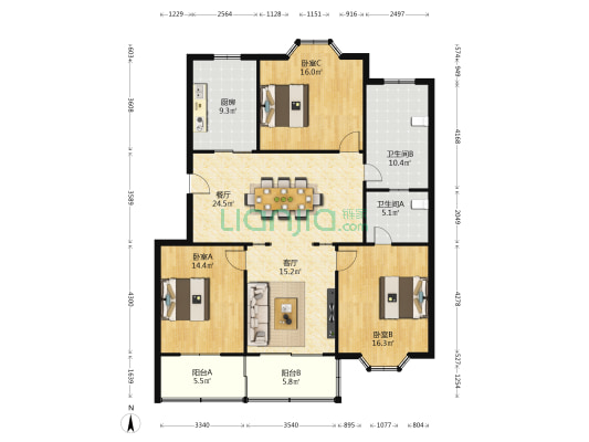 昆仑花苑 3室2厅2卫 141平方