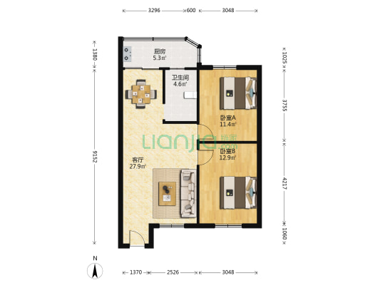 中山大学第六附属医院宿舍 2室1厅1卫 75平方