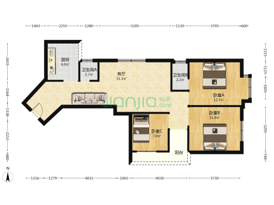 乐湖轩 3室1厅2卫 109平方