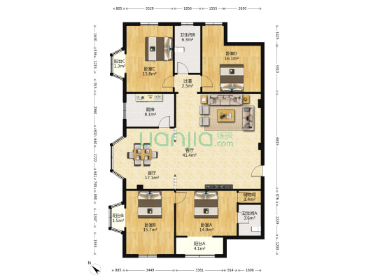 银河苑公寓 4室2厅2卫 204平方
