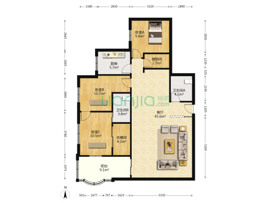 虹桥B组团 3室1厅2卫 141平方