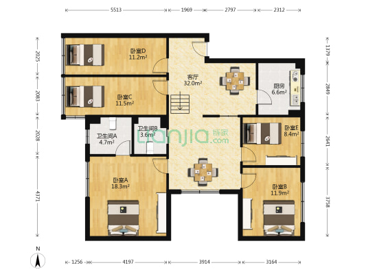 金邑志达苑 5室1厅2卫 128平方