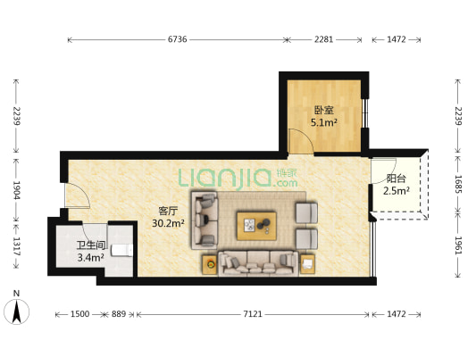 广福商业中心 1室1厅1卫 58平方