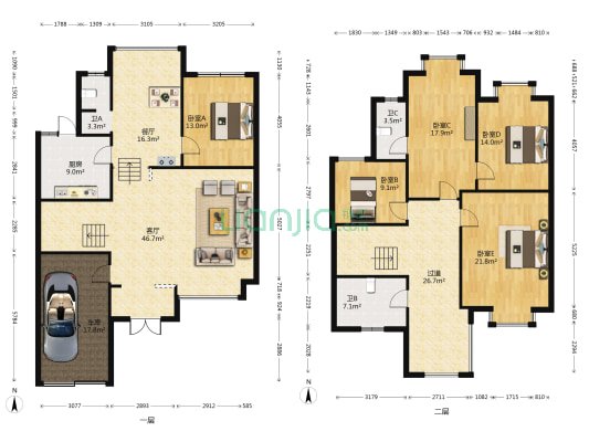 湘龙家园怡游苑 5室2厅3卫 236平方