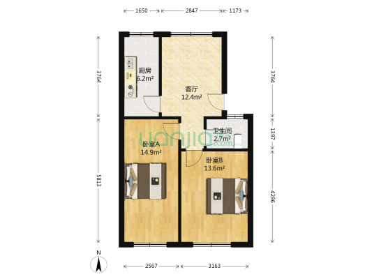 许继光明小区 2室1厅1卫 63平方