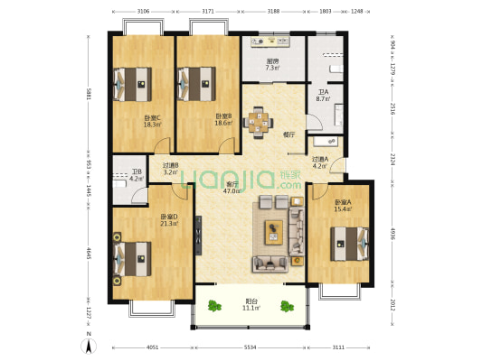 文博路441号 4室1厅2卫 191平方