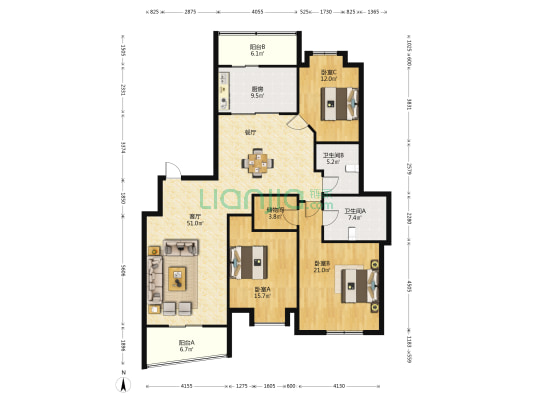 新时代 3室1厅2卫 180平方